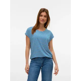 Vero Moda Rundhalsshirt VMAVA PLAIN SS TOP STRIPE GA JRS NOOS Materialmix, regular fit blau XS (34)