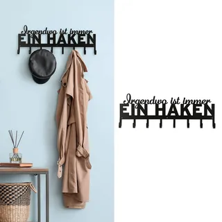 Garderobenleiste zum Aufhängen Irgendwo ist Immer EIN Haken | Spruch 8 Haken 70x25x5cm Eisen | Kleiderhaken Hakenleiste (1 x Garderobenleiste Haken)