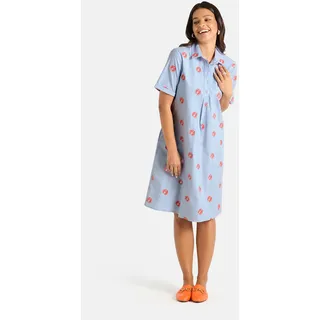 Hemdblusenkleid LIEBLINGSSTÜCK "NaraL", Damen, Gr. 36, N-Gr, blau (blau bell), Web, Obermaterial: 100% Baumwolle, bestickt, gestreift, regular fit knieumspielend, Umschlagsaum, Kleider Hemdblusenkleid, Kurzarm mit Umschlagsaum, Stickereien