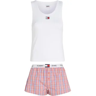 Tommy Jeans Damen Pyjama-Set Tank & Short Pj Set Kurz, Mehrfarbig (White / Tj Pink Plaid), XL