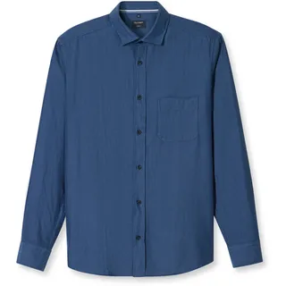 Flanellhemd OLYMP, Herren, Gr. S, N-Gr, marine, Flanell, Obermaterial: 100% Baumwolle, 1-Knopf-Manschette, Hemden Flanellhemd, casual, modern fit, Kentkragen, unifarben
