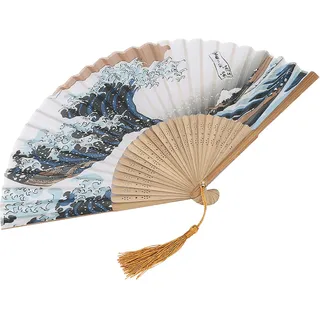 eleganter Bambus-Faltfächer mit bemalten Wellen im japanischen Stil, dekorativ für Zuhause und Büro, leicht und tragbar für Tanz und Hochzeiten