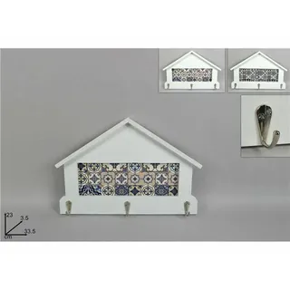 Kleiderbügel Hütte 3 Haken Holz Weiß Mit Majolika Dfh