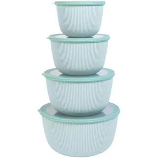 BoxedHome Salatschüssel mit Silikon Deckel, Groß 4er-Set 4,7L/3,2L/2,1L/1,2L, Rührschüssel aus BPA-freiem Kunststoff, Stapelbar, Spülmaschinen- und mikrowellengeeignet, für Camping und Küche, Grün