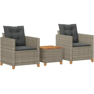 vidaXL 3-tlg. Bistro-Set mit Kissen Grau Poly Rattan Akazienholz - Grau