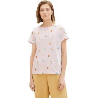 TOM TAILOR Damen Sommer T-Shirt aus Baumwolle,31882 - Lilac Vase Design,M