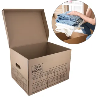idea home 6er SET Umzugskarton Movebox Archivkarton Aufbewahrungsbox Aus Pappe Mit Deckel Sehr Stabil Verpackungskarton mit einer Tragkraft von 30 kg Größe: 431x333x294mm, Braun