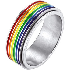 Bandmax Herren drehbarer Ring LGBT Bandring Größe 59 Edelstahl Spinner Ring Partnerring Gay & Lesbian Pride Ring für Jungen Männer Homosexuell Modeschmuck Accessoire