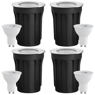 Goodia 4er Set Bodeneinbaustrahler Aussen Schwenkbar GU10 IP67 Bodenstrahler Außen mit 3W LED GU10 (Wechselbar) Bodenleuchten Außen, Terassenbeleuchtungen mit Mattierten Ersatzlinsen, 230V