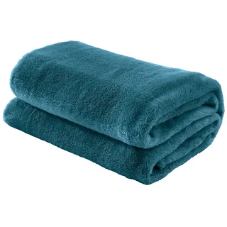 Erwin Müller Teddy-Fleece-Wohndecke Salerno, Fleece-Decke, Kuscheldecke Petrol Größe 150x200 cm - flauschig weich, pflegeleicht