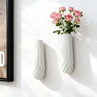 JIDOFUE Hängende Wandvase für Blumen und Pflanzen, 5.9 Zoll Keramische Wandvase für Sukkulenten, Weiße Dekovase für Wände im Wohnzimmer
