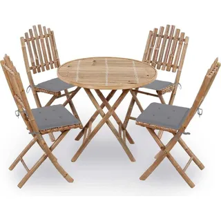 The Living Store 5-tlg. Garten-Essgruppe mit Kissen Klappbar Bambus - Grau
