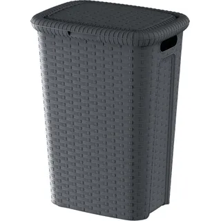 Mondex pls6046 – 34 Wäschekorb Truhe Ratan Stil, Kunststoff, anthrazit, 44 x 31 x 58 cm