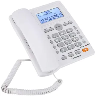 Tosuny KX-880CID Schnurgebundenes Telefon mit Freisprecheinrichtung und Anrufer ID Anzeige, Festnetztelefon mit Zwei Anschlüssen für Privatanwender/Hotel/Unternehmen/Büro.(Weiß)