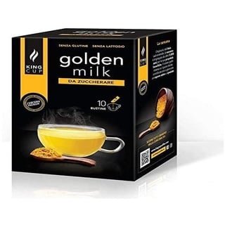 King Cup - 1 Packung mit 10 Zuckerfreier Golden Milk Lösliche Beutel, 10 Sticks von 6 Gr für Golden Milk Getränk, zu Heißem 60 ml Wasser Geben, Glutenfrei und Laktosefrei