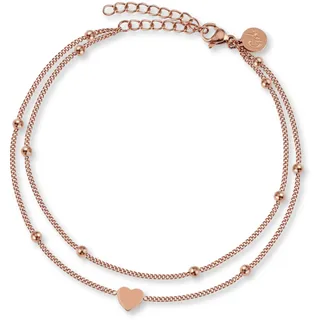GD GOOD.designs Fußkettchen Herz Roségold für Damen - Wasserfest I Mehrreihige Fußkette - Verstellbar I Filigraner Edelstahl Fußschmuck mit 18K Vergoldung