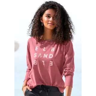 Longsleeve ELBSAND "Ingrun", Damen, Gr. M (38), lila (mauve meliert), Jersey, Obermaterial: 50% Baumwolle, 50% Polyester, unifarben, figurumspielend hüftlang, Rundhals, Rippbündchen, Shirts Longsleeve, mit Logodruck vorne, Langarmshirt aus Baumwoll-Mix, sportlich-casual