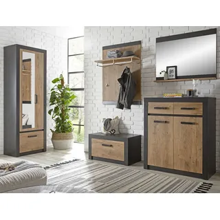 Garderoben Set "Beveren" in Kastanie grau Flurgarderobe 5-teilig 277 x 200 cm - Naturbelassen, Grau