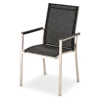 Gartenstuhl Motta - Stapelstuhl - Edelstahlgestell - Textil - Armlehnen aus anthrazitfarbenem Aluminium - wetterfest und pflegeleicht - platzsparend stapelbar - für Terrasse und Balkon