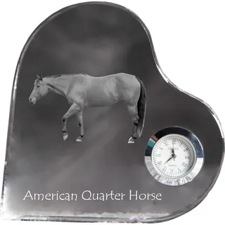 Amerikanisches Quarter Horse - Kristalluhr mit einem Pferdebild, Herzregal-Uhr, personalisierte Standuhr der Marke Art-Dog