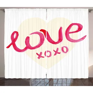 ABAKUHAUS Xo Rustikaler Vorhang, Herz-Abbildung Buchstaben Liebe, Wohnzimmer Universalband Gardinen mit Schlaufen und Haken, 280 x 260 cm, Dunkle Koralle und Creme - Beige