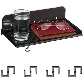 Relaxdays Bettablage, Mini-Nachttisch zum Ankleben, für Bett & Hochbett, HxBxT: 8,5 x 30 x 15,5 cm, Kunststoff, schwarz