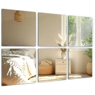 Tulup Spiegelfliesen Selbstklebende Dekorationsfliesen Moderne - 6 Stück Set Glamour 16 cm x 16 cm