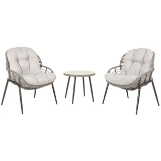Mendler Poly-Rattan Garnitur HWC-N33, Balkon-Set Gartengarnitur Sitzgruppe Stuhl Beistelltisch ~ grau, Polster hellgrau