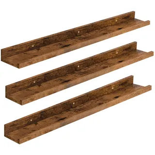 HOOBRO Wandregale, Schweberegale, Regal Wand 3er-Set, 90 cm Hängeregale mit erhöhten Kanten, Regalbrett für Badezimmer, Schlafzimmer, Küche, Büro, Wohnzimmerdekoration, Vintagebraun EBF90BJ01