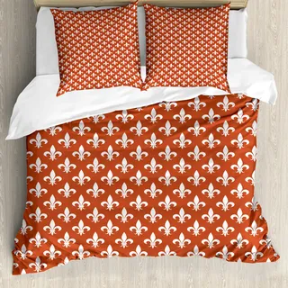 ABAKUHAUS Fleur De Lis Bettbezug, Heraldik, Milbensicher Allergiker geeignet mit Kissenbezügen, 200 cm x 200 cm - 80 x 80 cm, rot-Weiss - Rot