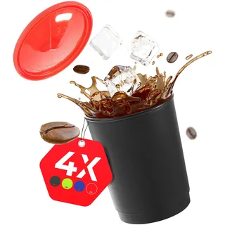 achilles Kaffeebecher 4er-Set - Coffee-to-go-Becher - spülmaschinenfeste Mehrwegbecher mit Deckel - 330ml - Becher schwarz - Deckel bunt