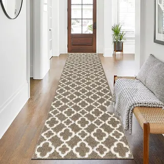 SHACOS Teppich Läufer 60x240 cm Läufer Flur rutschfest Flurteppich Lang Flurläufer Modern Küchenteppich Waschbar Flur Teppich Läufer für Küche, Eingang, Wohnraum, Braun