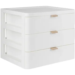 Adurello Kunststoff-Aufbewahrungs-Organizer mit 3 Schubladen, Schreibtisch-Aufbewahrungsbox für zu Hause, Badezimmer, Kosmetik-Organizer (White)