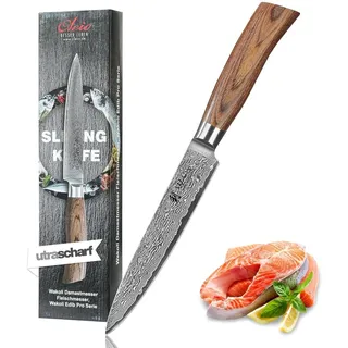 Wakoli EDIB Pro Damast Fleischmesser & Tranchiermesser aus echtem Damaststahl (VG10 Kern) 17 cm Klinge – Scharf & präzise – Damastmesser mit Pakkaholzgriff in Geschenkbox – Küchenmesser & Bratenmesser
