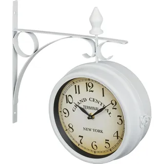 relaxdays Bahnhofsuhr doppelseitig in Weiß - Weiß