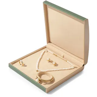 Oirlv Grün PU Leder Große Multifunktional Halskette Box Schmuckkästen Schmuckbox Für Geburtstag,Valentinstag,Jubiläum,Einkaufszentrum Zähler Schmuckdisplay