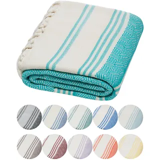 DEMMEX Strandtuch, Badetuch, 100% zertifizierte türkische Bio-Baumwolle, Pestemal, Hamamtuch, Saunatuch, Stranddecke, übergroß schnell trocknend sandfrei kompakt – vorgewaschen, 180x90cm, Nil