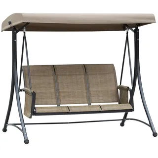 Outsunny Hollywoodschaukel 3-Sitzer Seitentasche , Braun , Metall , 128x172x196 cm , Gartenmöbel, Gartenschaukeln, Hollywoodschaukeln