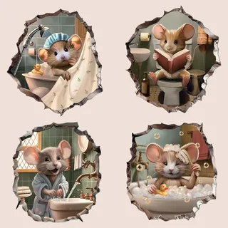 decalmile 4 Stück Wandsticker Maus 3D Wandtattoo Mauseloch Wandaufkleber Badezimmer Wohnzimmer Schlafzimmer Sofa Hintergrund Wanddeko