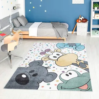 Carpet City Kinderteppich »ANIME913«, rechteckig, 11 mm Höhe, Kinderzimmer Teppich Modern mit Mond, Blumen, Wolken, Creme, Multi, bunt