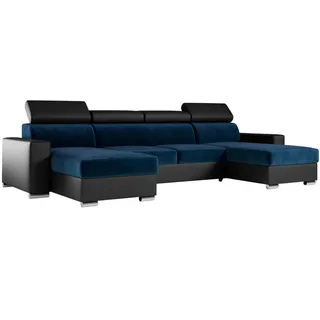 MKS Wohnlandschaft FOX U Dunkelblau/Schwarz - Velvet/Kunstleder , Textil , U-Form , 306x98x168 cm , Wohnzimmer, Sofas & Couches, Wohnlandschaften, Wohnlandschaften in U-Form