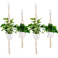 Ulikey 4er Set Makramee Blumenampel Baumwollseil Hängeampel Blumentopf Pflanzen Halter Aufhänger mit S-förmiger Haken Innen Außen Decken Balkone Wanddekoration