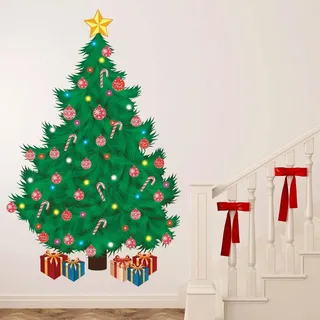 Wallflexi Weihnachtsschmuck Wandaufkleber Traditionelle Weihnachtsbaum Wand Sticker Wohnzimmer Kinderzimmer Schule Restaurant Café Hotel Büro Dekor Mehrfarbig