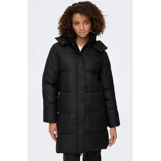 Steppmantel ONLY "ONLAGNES COATED PUFFER COAT OTW", Damen, Gr. S, schwarz, Steppware, Obermaterial: 100% Polyester, unifarben, ca. Mitte Oberschenkel, Mäntel Steppmantel