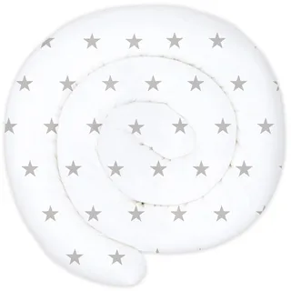 Totsy Baby XXL Bettschlange Bettkissen Stillkissen Bettrolle Bettkantenschutz Zierkissen Bettumrandung Schlange XL Handmade Graue Sterne auf Weiß 150 cm Oeko-Tex-Zertifikat