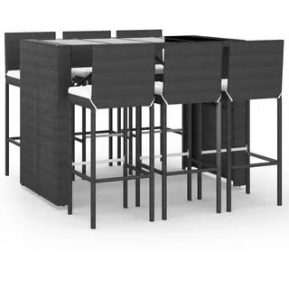 vidaXL 7-tlg. Gartenbar-Set mit Kissen Schwarz Poly Rattan - Schwarz