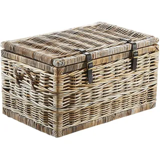Kobolo Aufbewahrungstruhe Truhe Korbtruhe Sitztruhe Rattan mit Textil 70x45x40 cm Grau