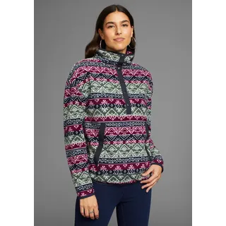 Fleecepullover POLARINO, Damen, Gr. 44/46, bunt (fuchsia, navy), Fleece, Obermaterial: 100% Polyester, bedruckt, gemustert, bequem hüftlang, eingefasste Kante, Sweatshirts Fleecepullover, mit Colourblocking-Optik, mit Kängurutasche, aus Fleecestoff