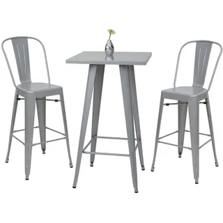 MCW Stehtisch-Set Metall eckig Grau 3er-Set , Metall , 60x105x60 cm , Esszimmer, Esstische, Stehtische