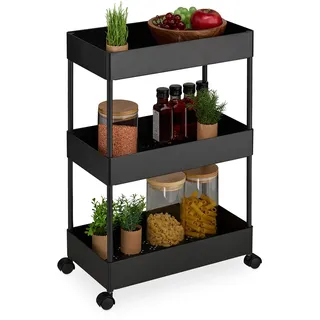Relaxdays Rollwagen, 3 Etagen, Servierwagen, Küchenwagen, Bad & Büro, Rollregal, HxBxT: 65 x 39,5 x 21,5 cm, schwarz